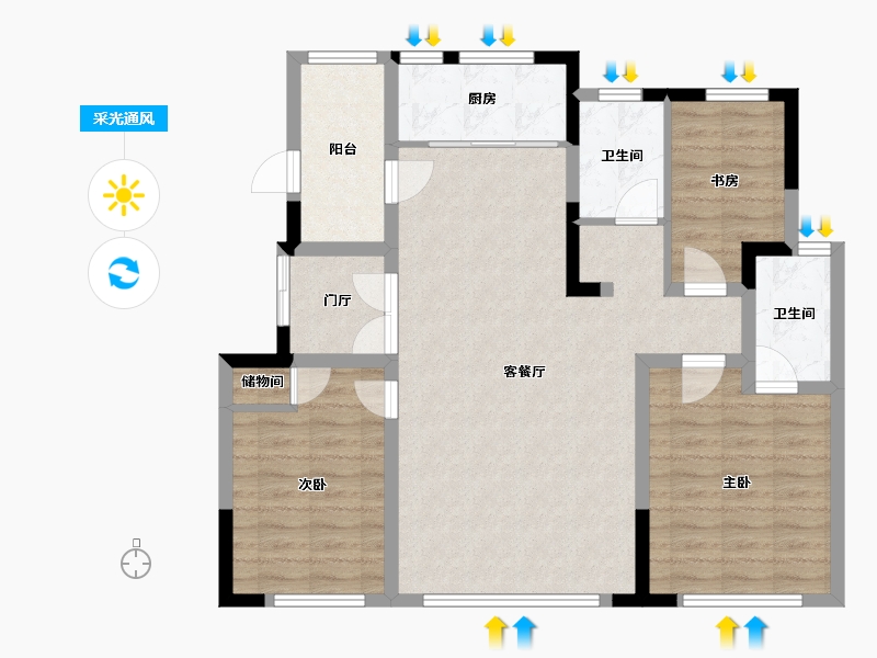 天津-天津市-宝德云湾5号楼,12号楼建面122m²-91.03-户型库-采光通风