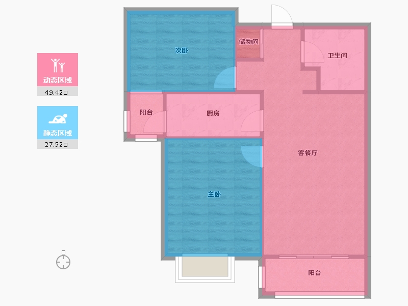 天津-天津市-八方观园8号楼建面95m²-70.04-户型库-动静分区