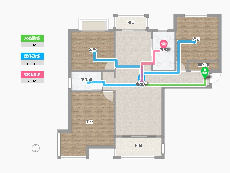 天津-天津市-八方观园8号楼建面126m²-94.33-户型库-动静线