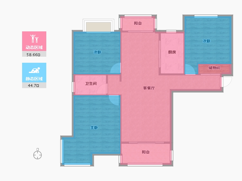 天津-天津市-八方观园8号楼建面126m²-94.33-户型库-动静分区