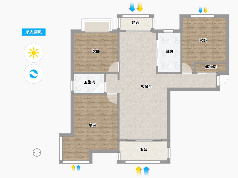 天津-天津市-八方观园8号楼建面126m²-94.33-户型库-采光通风