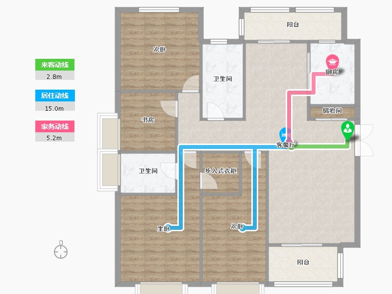 天津-天津市-八方观园4号楼建面171m²-127.61-户型库-动静线