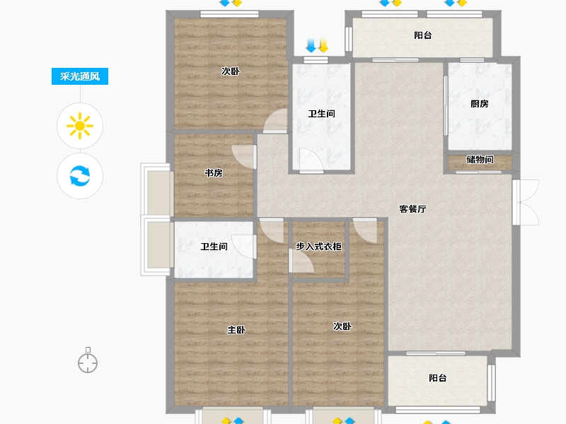 天津-天津市-八方观园4号楼建面171m²-127.61-户型库-采光通风