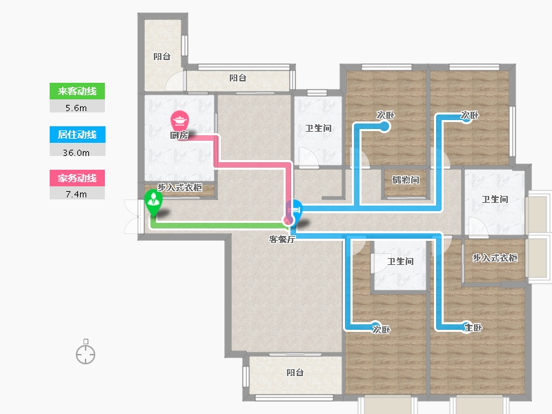 天津-天津市-八方观园4号楼建面206m²-155.09-户型库-动静线