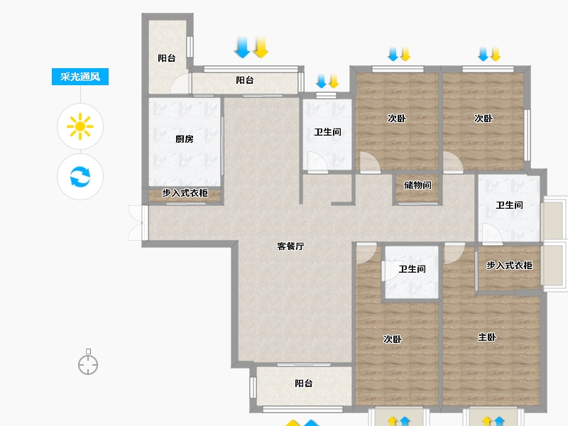 天津-天津市-八方观园4号楼建面206m²-155.09-户型库-采光通风