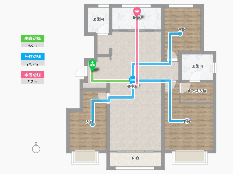 天津-天津市-华远栖塘2号楼,14号楼,5号楼,6号楼建面127m²-96.99-户型库-动静线