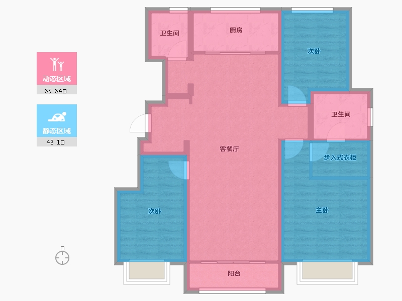 天津-天津市-华远栖塘2号楼,14号楼,5号楼,6号楼建面127m²-96.99-户型库-动静分区