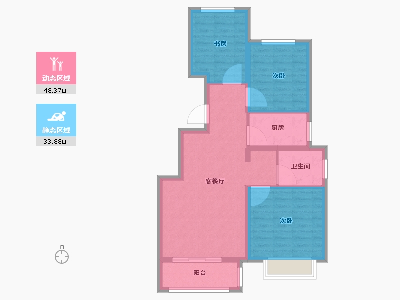 天津-天津市-新城旭辉悦隽都会悦隽都会11号楼,悦隽都会12号楼建面92m²-73.61-户型库-动静分区