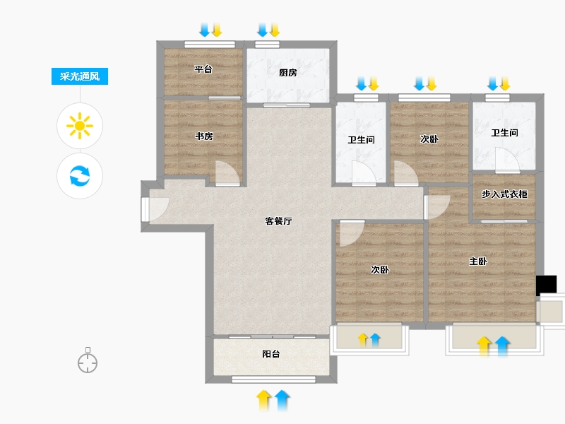 天津-天津市-合景誉峰誉峰园26号楼建面131m²-92.82-户型库-采光通风