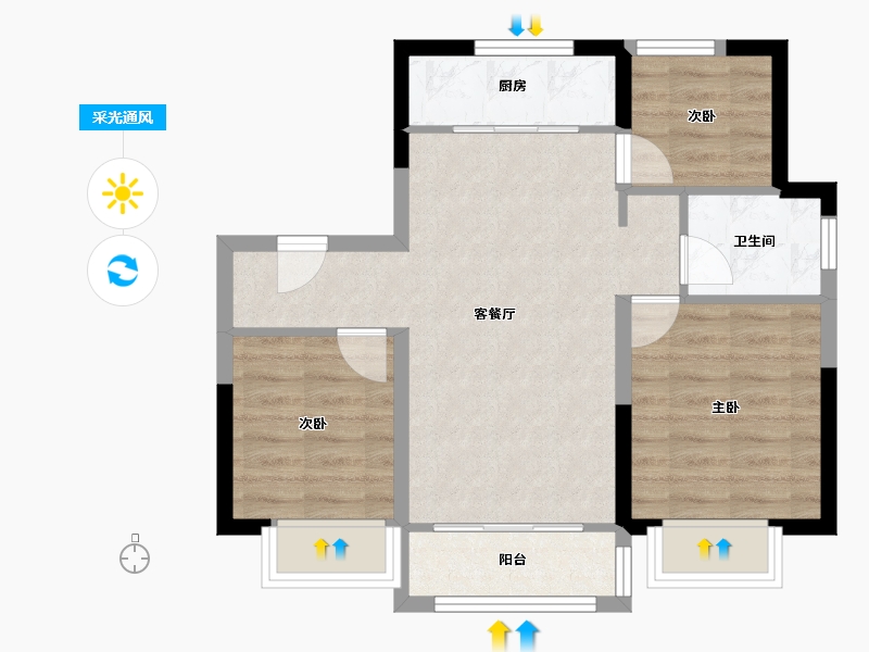 天津-天津市-旭辉景瑞塘沽湾陆号5号楼,6号楼,7号楼,10号楼,8号楼,9号楼,2号楼-60.08-户型库-采光通风