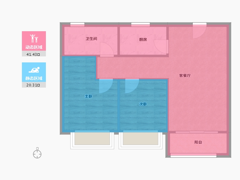 天津-天津市-旭辉景瑞塘沽湾陆号1号楼建面82m²-55.85-户型库-动静分区