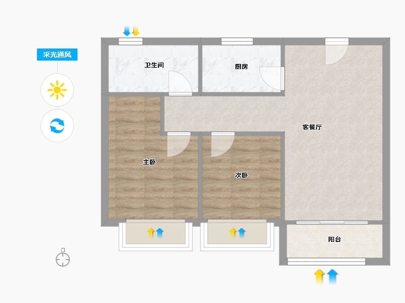 天津-天津市-旭辉景瑞塘沽湾陆号1号楼建面82m²-55.85-户型库-采光通风