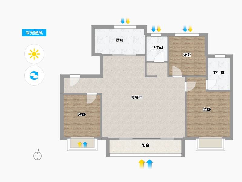 天津-天津市-旭辉景瑞塘沽湾陆号3号楼,4号楼,11号楼,12号楼,14号楼,15号楼建面-98.68-户型库-采光通风