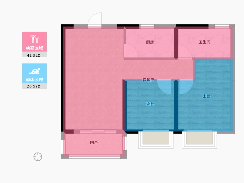 天津-天津市-中骏皓景湾1号楼,2号楼建面80m²-55.45-户型库-动静分区