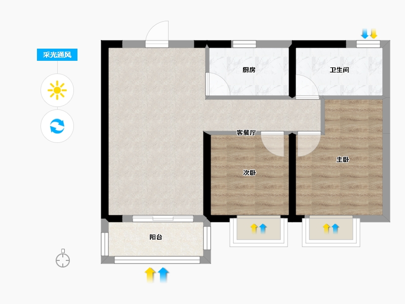 天津-天津市-中骏皓景湾1号楼,2号楼建面80m²-55.45-户型库-采光通风