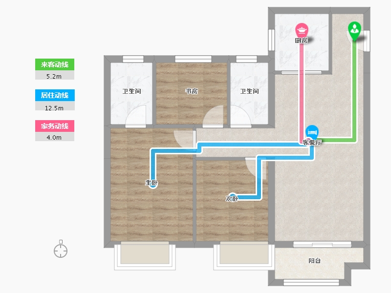 天津-天津市-合景领峰领世园1号楼,领世园2号楼建面103m²-71.64-户型库-动静线