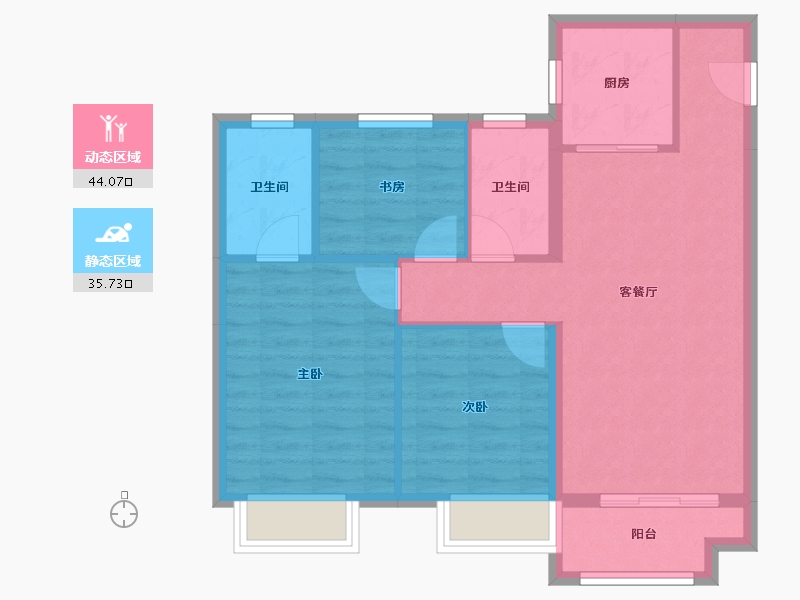 天津-天津市-合景领峰领世园1号楼,领世园2号楼建面103m²-71.64-户型库-动静分区