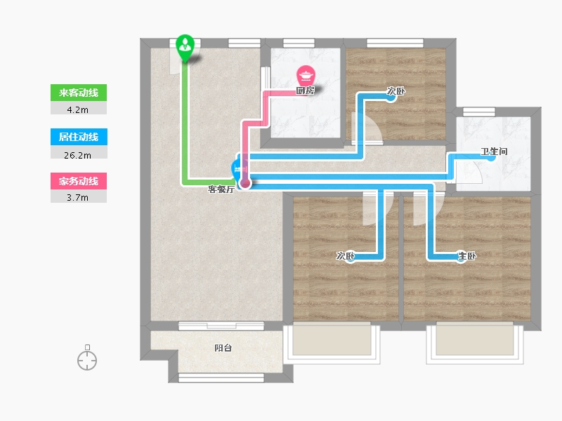 天津-天津市-合景领峰领世园1号楼,领世园2号楼建面90m²-61.84-户型库-动静线