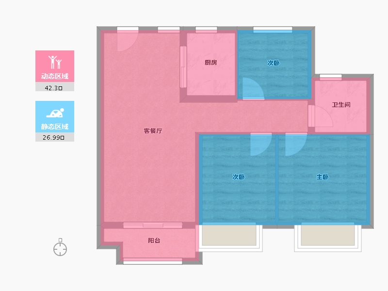 天津-天津市-合景领峰领世园1号楼,领世园2号楼建面90m²-61.84-户型库-动静分区