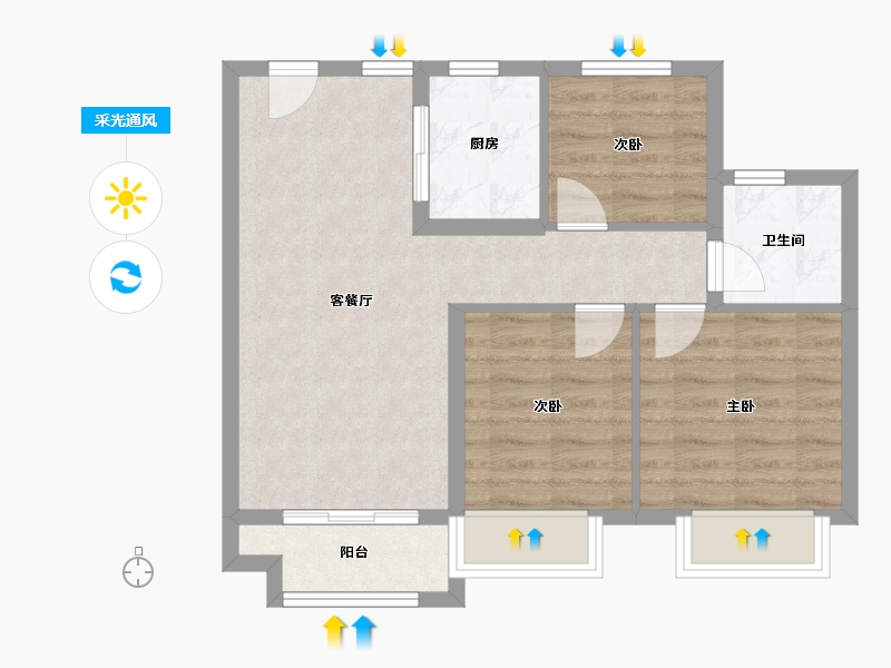 天津-天津市-合景领峰领世园1号楼,领世园2号楼建面90m²-61.84-户型库-采光通风