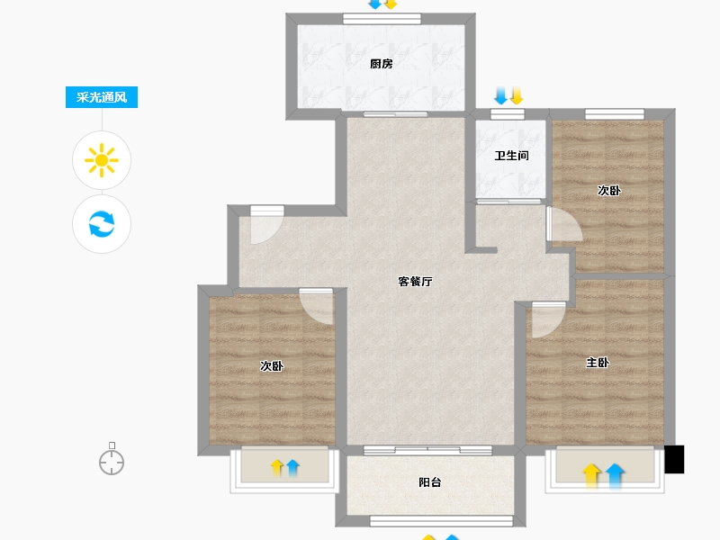 天津-天津市-碧桂园天樾1号楼,碧桂园天樾2号楼,碧桂园天樾5号楼,碧桂园天樾9号楼,碧桂园天樾1-76.80-户型库-采光通风