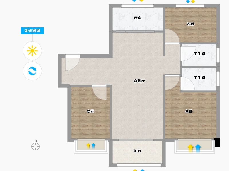 天津-天津市-碧桂园天樾6号楼,碧桂园天樾7号楼,碧桂园天樾17号楼建面122m²-97.61-户型库-采光通风