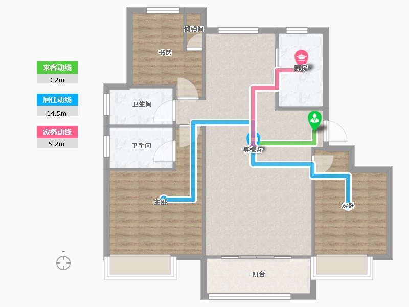 天津-天津市-恒盛官港湖上尚海湾西苑28号楼建面122m²-97.60-户型库-动静线