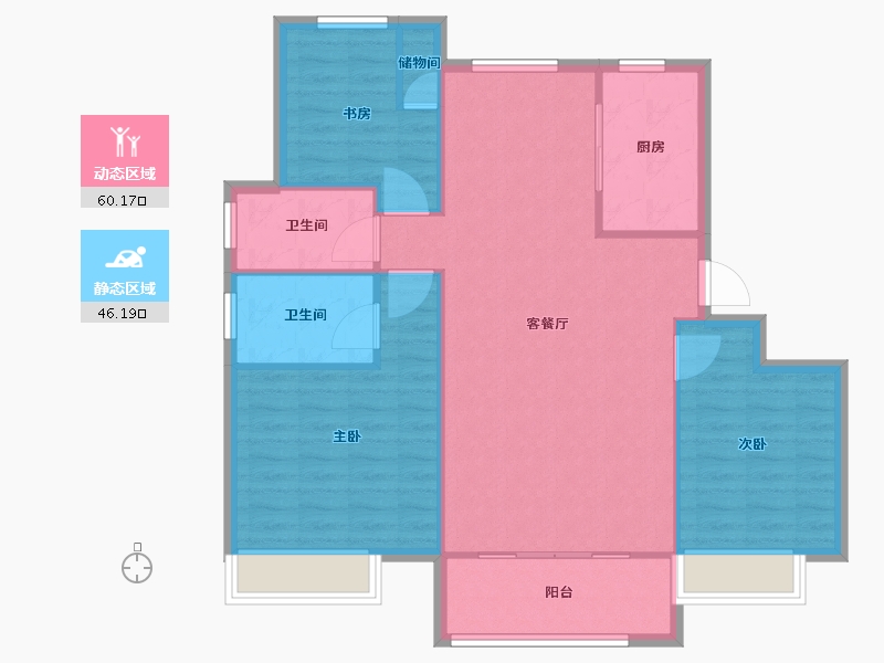 天津-天津市-恒盛官港湖上尚海湾西苑28号楼建面122m²-97.60-户型库-动静分区