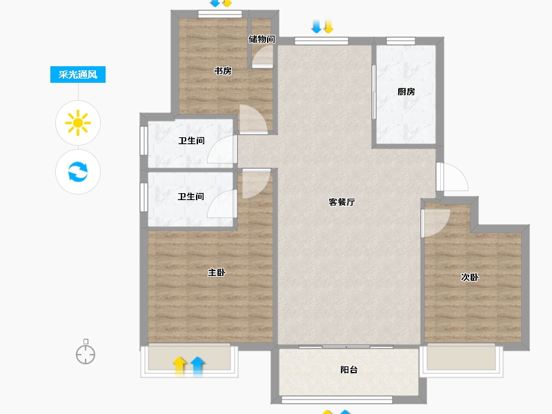 天津-天津市-恒盛官港湖上尚海湾西苑28号楼建面122m²-97.60-户型库-采光通风