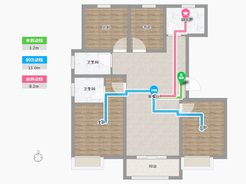 天津-天津市-恒盛官港湖上尚海湾西苑29号楼建面143m²-114.40-户型库-动静线