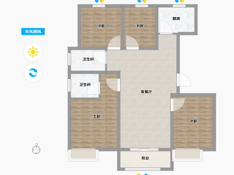 天津-天津市-恒盛官港湖上尚海湾西苑29号楼建面143m²-114.40-户型库-采光通风