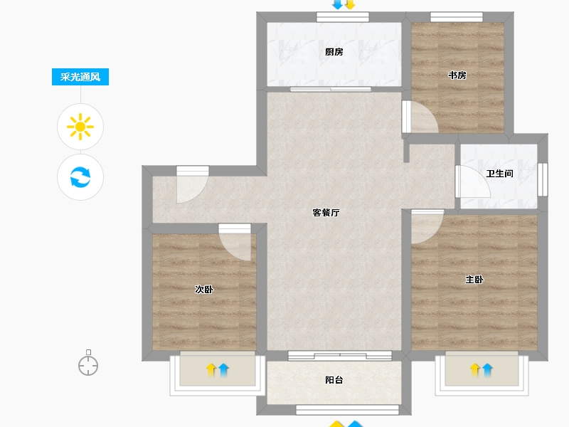 天津-天津市-华发景瑞悦天地3号楼,建面90m²-62.56-户型库-采光通风