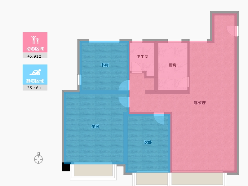 天津-天津市-金海云城1号楼,4号楼,5号楼建面90m²-71.99-户型库-动静分区