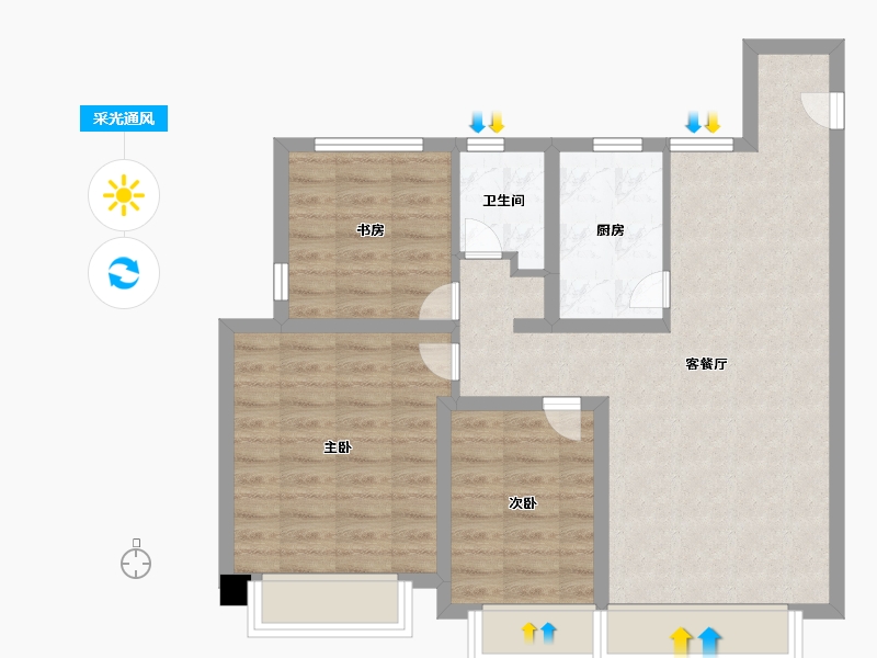 天津-天津市-金海云城1号楼,4号楼,5号楼建面90m²-71.99-户型库-采光通风