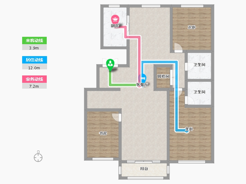 天津-天津市-榆竹里泽城花园5号楼建面160m²-128.00-户型库-动静线