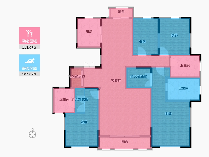 天津-天津市-榆竹里泽城花园7号楼,8号楼建面248m²-198.40-户型库-动静分区