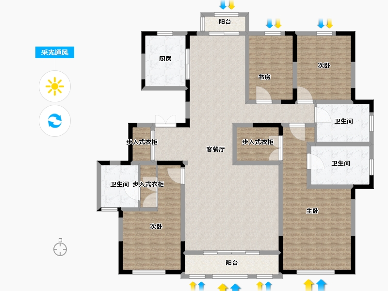 天津-天津市-榆竹里泽城花园7号楼,8号楼建面248m²-198.40-户型库-采光通风