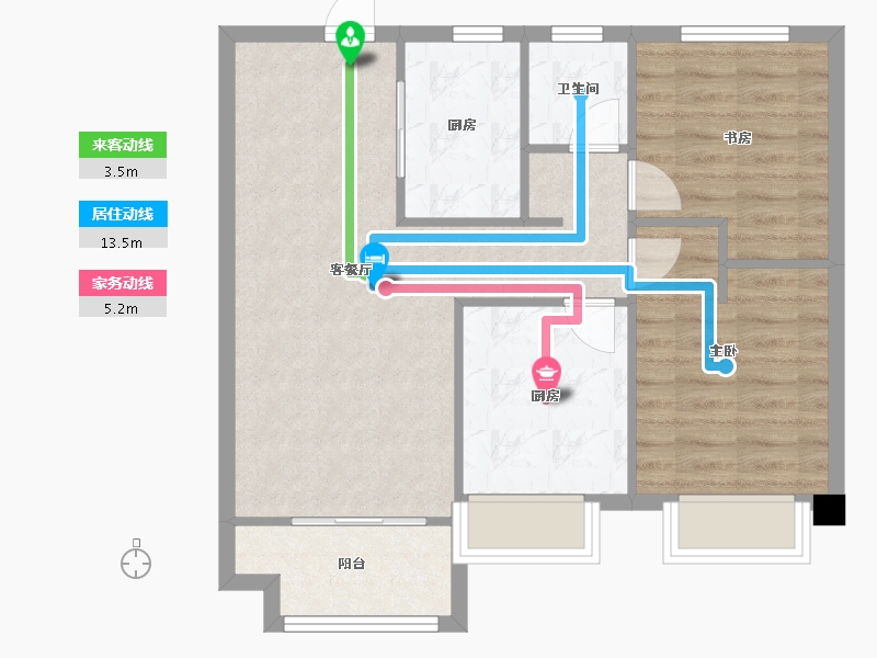 天津-天津市-雅居乐御宾府雅玥8号楼,雅玥9号楼,建面95m²-69.12-户型库-动静线