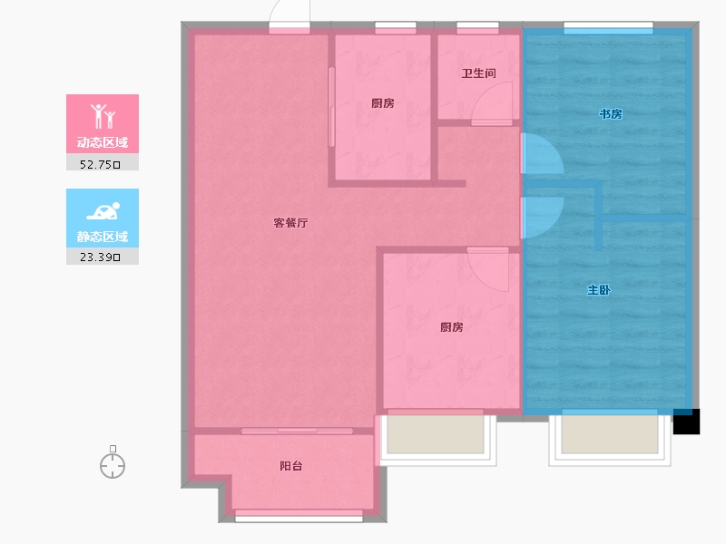 天津-天津市-雅居乐御宾府雅玥8号楼,雅玥9号楼,建面95m²-69.12-户型库-动静分区