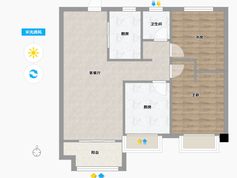 天津-天津市-雅居乐御宾府雅玥8号楼,雅玥9号楼,建面95m²-69.12-户型库-采光通风