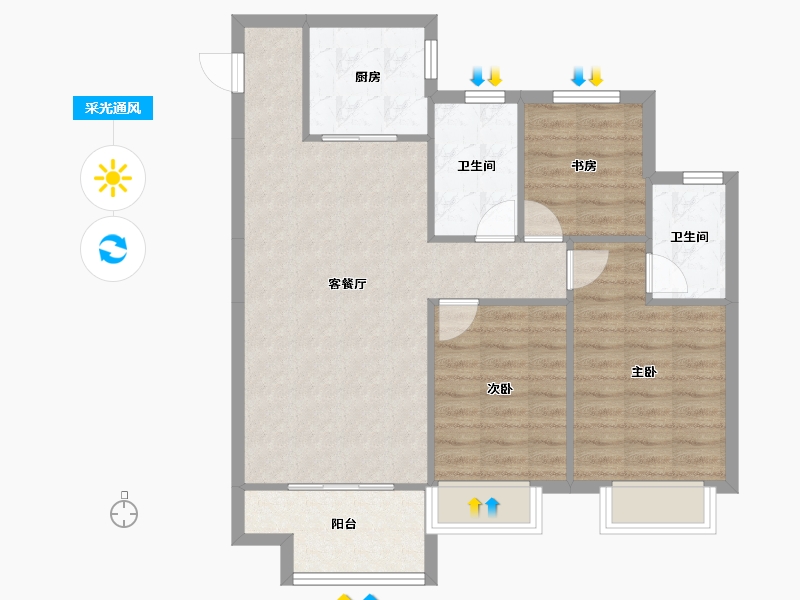 天津-天津市-雅居乐御宾府雅玥8号楼,雅玥9号楼,建面120m²-79.46-户型库-采光通风