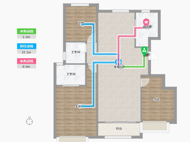 天津-天津市-雅居乐御宾府18栋,19栋,6号楼,7号楼,15号楼建面129m²-98.01-户型库-动静线