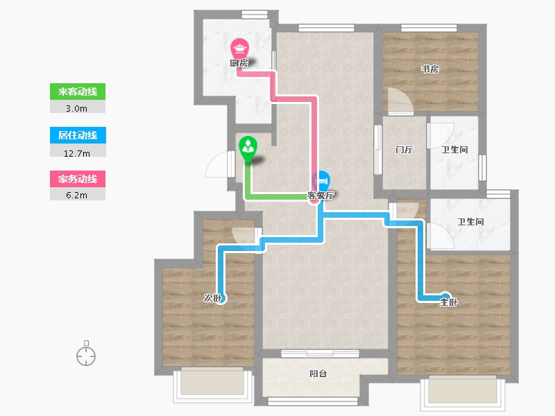 天津-天津市-雅居乐御宾府雅玥1号楼,雅玥6号楼建面117m²-87.53-户型库-动静线