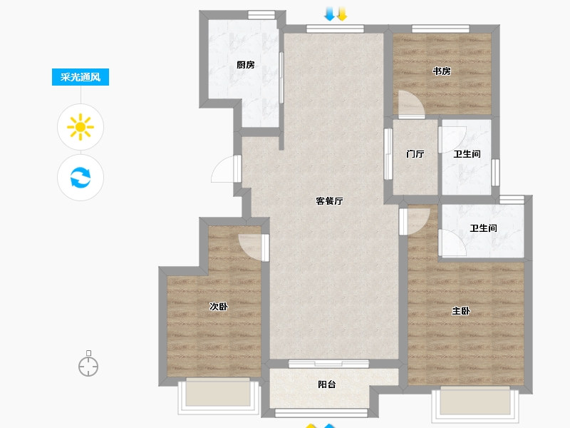 天津-天津市-雅居乐御宾府雅玥1号楼,雅玥6号楼建面117m²-87.53-户型库-采光通风