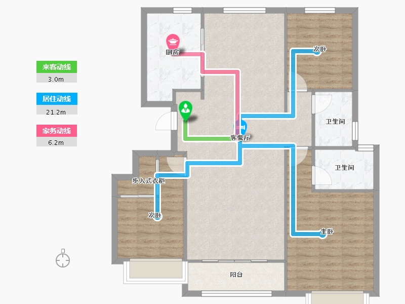 天津-天津市-雅居乐御宾府雅玥2号楼,雅玥3号楼,雅玥4号楼,雅玥5号楼建面130m²-103.82-户型库-动静线