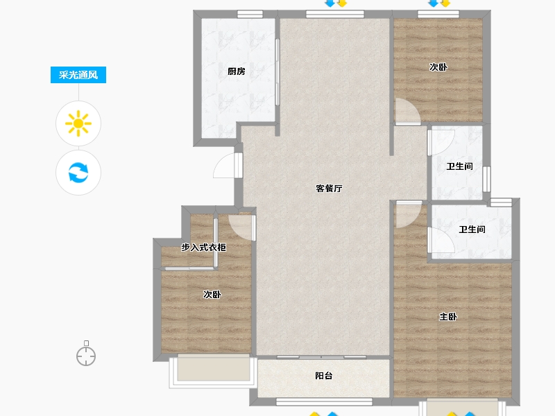 天津-天津市-雅居乐御宾府雅玥2号楼,雅玥3号楼,雅玥4号楼,雅玥5号楼建面130m²-103.82-户型库-采光通风