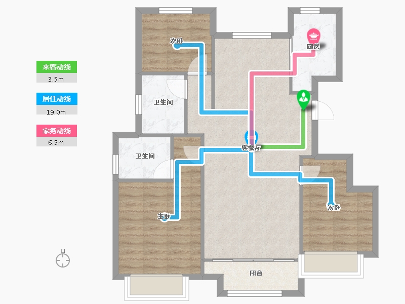 天津-天津市-雅居乐御宾府20栋,23栋,2号楼,3号楼,12号楼,17号楼建面110m²-84.01-户型库-动静线