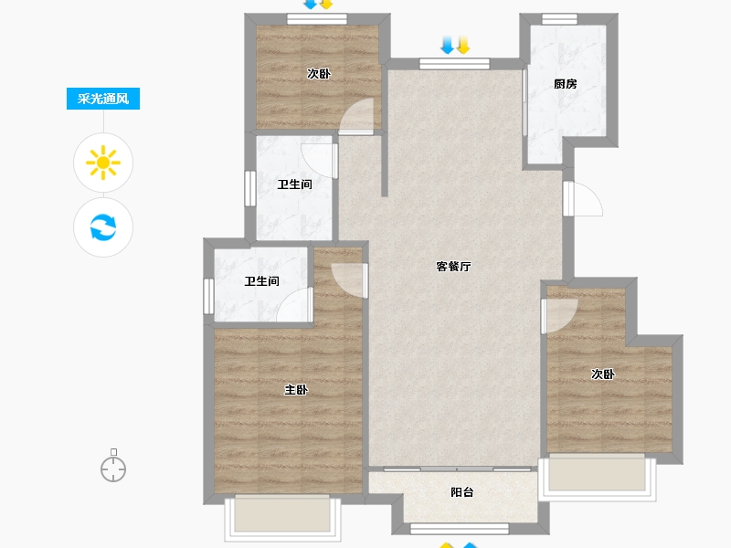 天津-天津市-雅居乐御宾府20栋,23栋,2号楼,3号楼,12号楼,17号楼建面110m²-84.01-户型库-采光通风