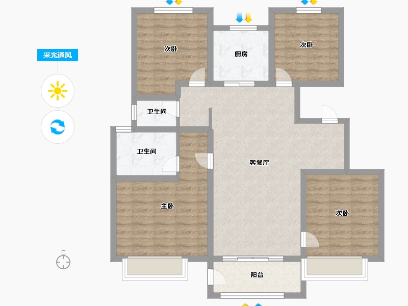 天津-天津市-阳光城文澜府17号楼128m²-102.40-户型库-采光通风