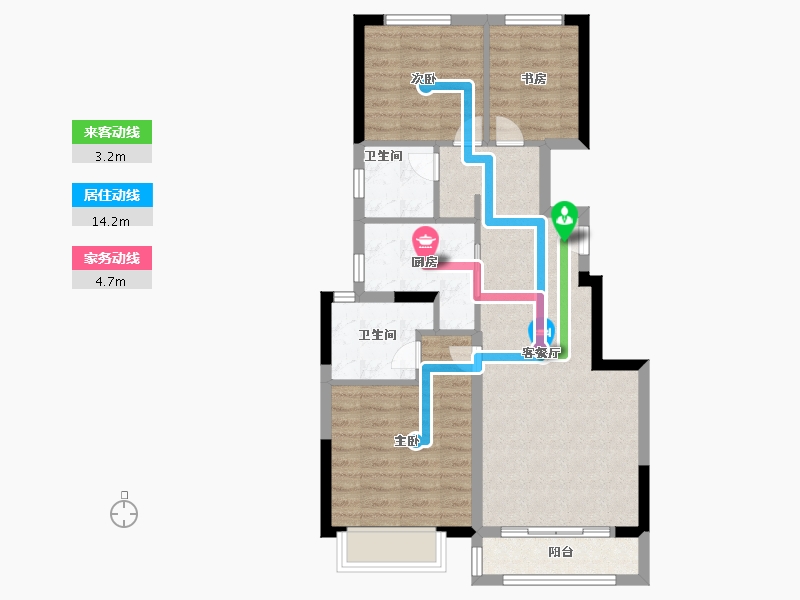 天津-天津市-中海锦城3号楼,2号楼建面89m²-71.20-户型库-动静线